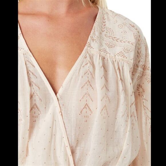 FREE PEOPLE Womens XS 100% Cotton V Neck Peplum Glitter Peasant Poet Blouse - Picture 8 of 12